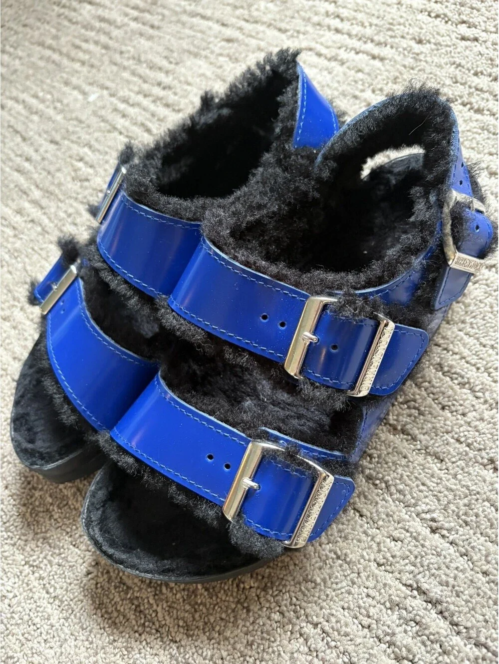 new BIRKENSTOCK 1774 Shearling Leather Sandals MILANO EXQUISITE blue 38 US7 UK5